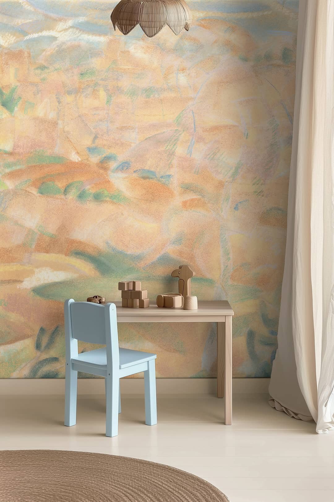 Papier peint panoramique Mallorca de Leo Gestel, paysage méditerranéen ocre vert bleu
