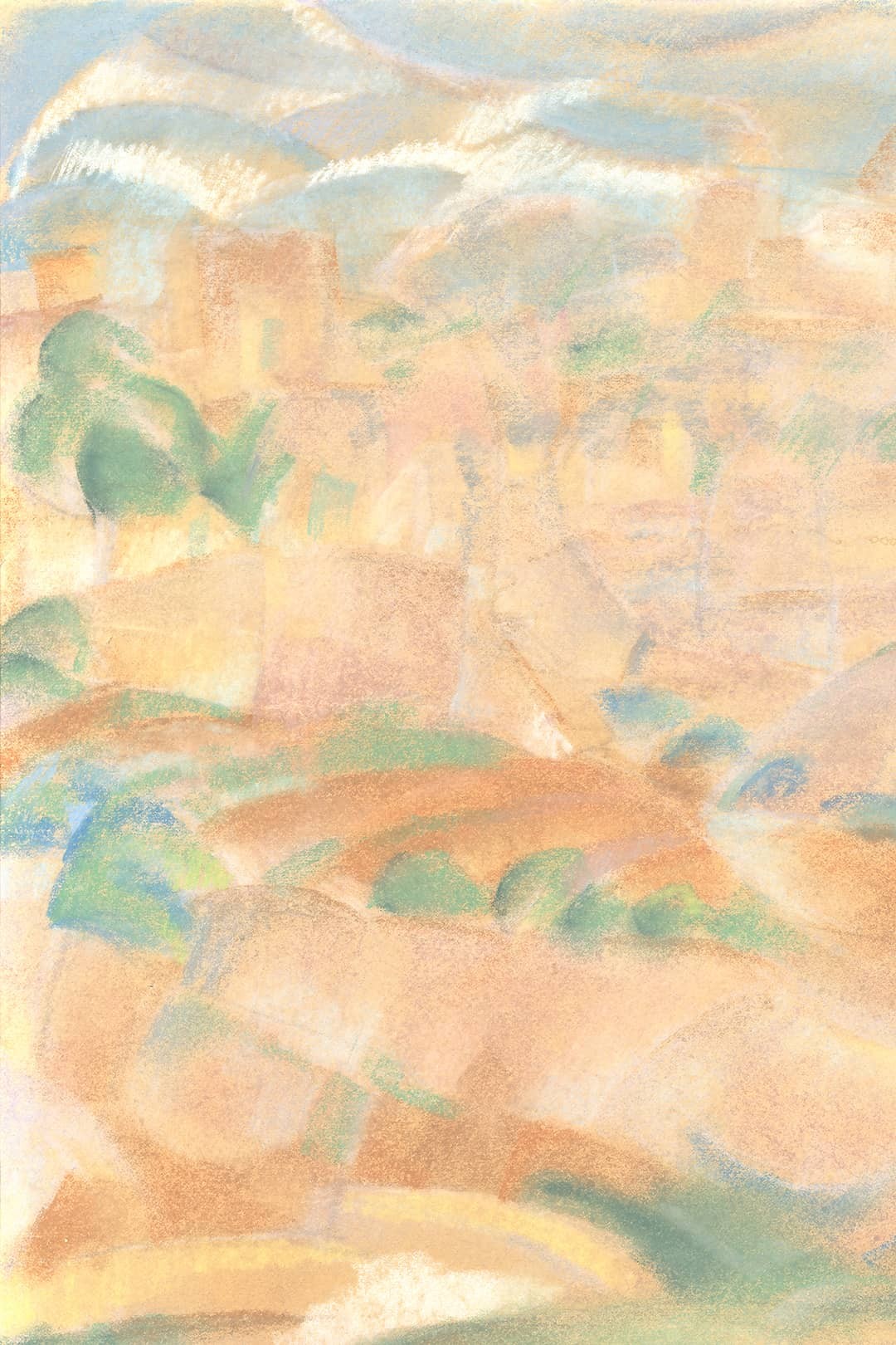 Zoom collines et chemins papier peint panoramique Mallorca, tons pastel