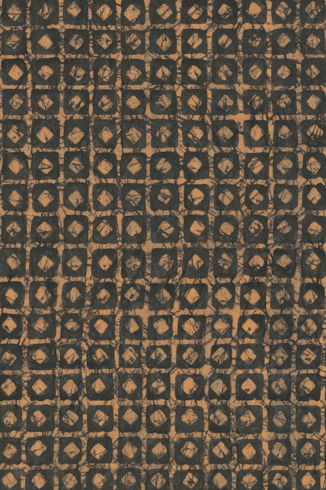 Motif géométrique du papier peint Batik – Détail de l'impression artisanale brun et noir