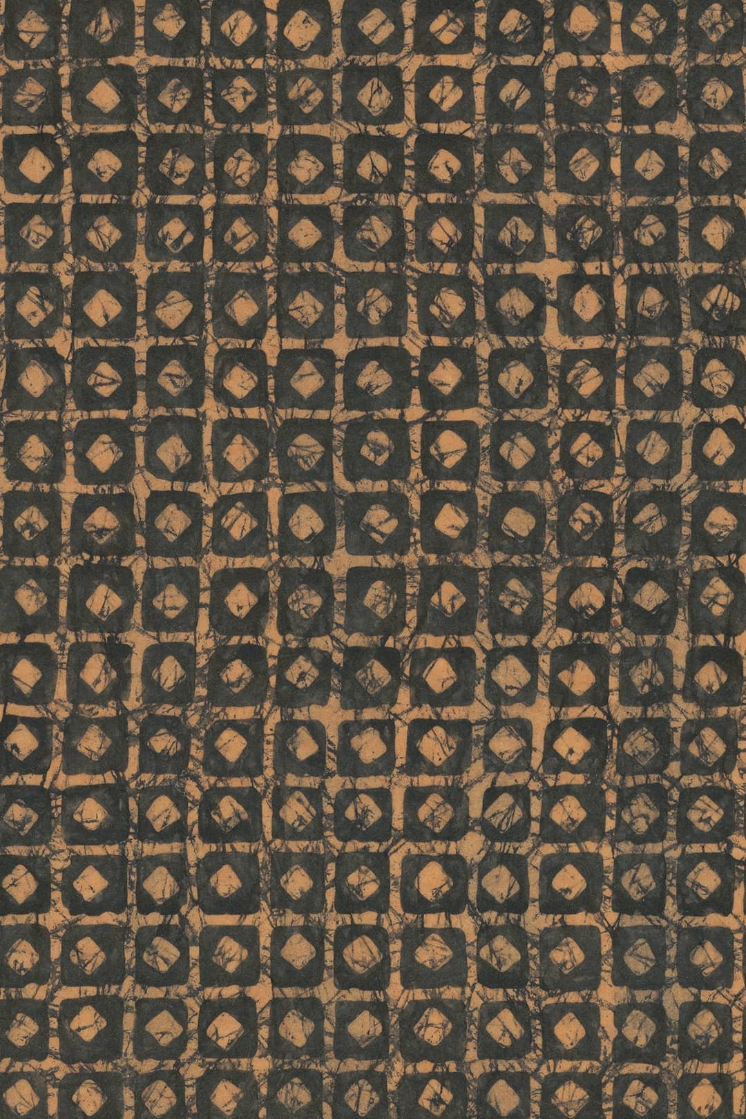 Motif géométrique du papier peint Batik – Détail de l'impression artisanale brun et noir