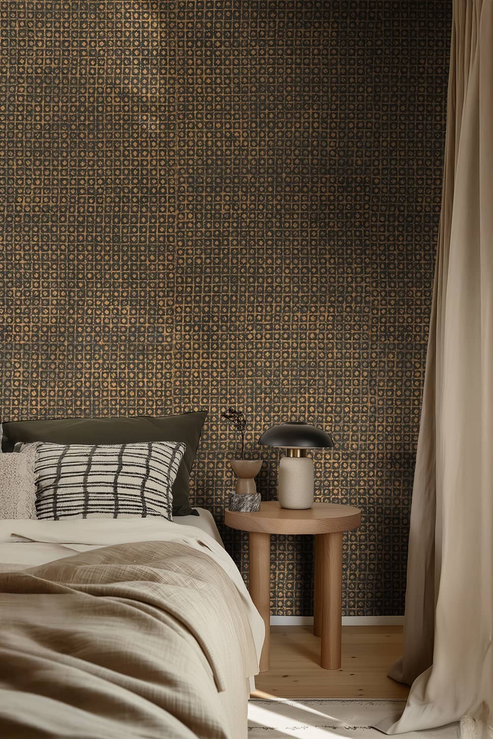 Papier peint sur-mesure Batik dans une chambre adulte – Ambiance chaleureuse et apaisante